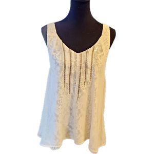 Miss Me | NWT $39 Ivory Beaded Chiffon Lace Romantic Top, Size M (6-8)